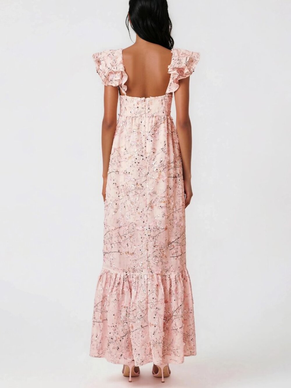 Elliatt Regina Pink 3D Flower & Sequin Embellished Ruffle Maxi Dress - Picture 3 of 6